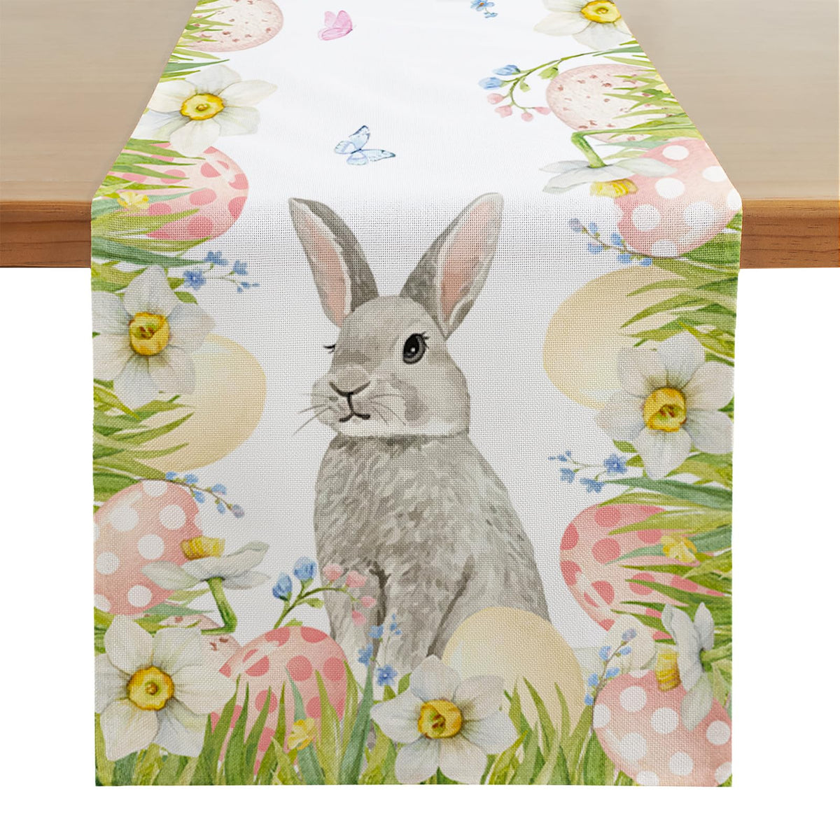 Softalker Easter Bunny Table Runner Spring Rabbit Egg Flowers Floral Table Decor Seasonal Holiday Home Party Decoration for Indoor & Outdoor Use 13x60 Inch