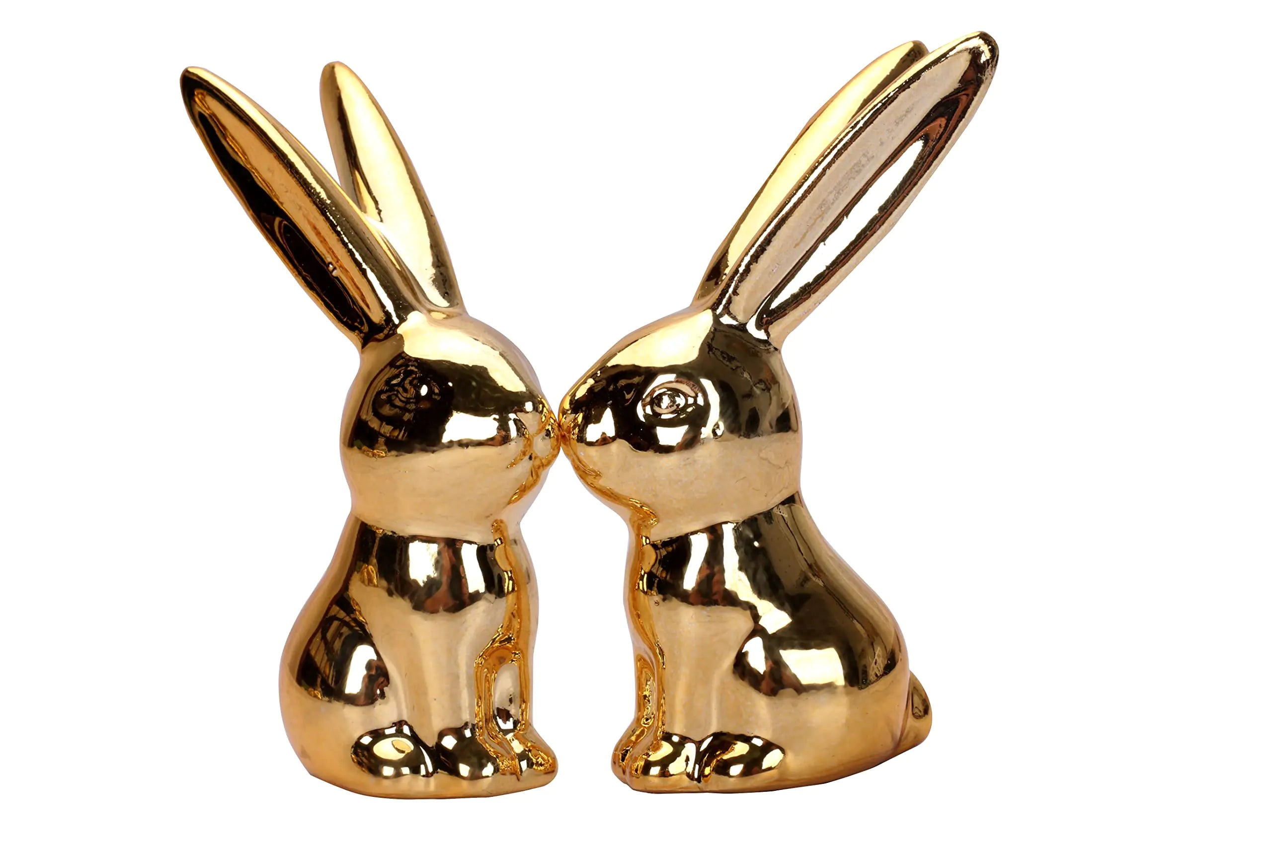 Gold Small Rabbit Statue – Ceramic Figurine for Table, Shelf, or Desk Decor