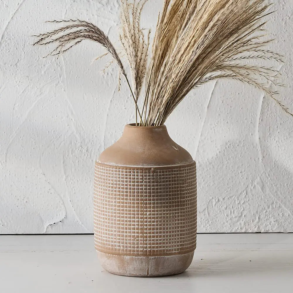 SIDUCAL 7-Inch Ceramic Farmhouse Vase – Rustic Sand-Glaze Boho Decor in Beige