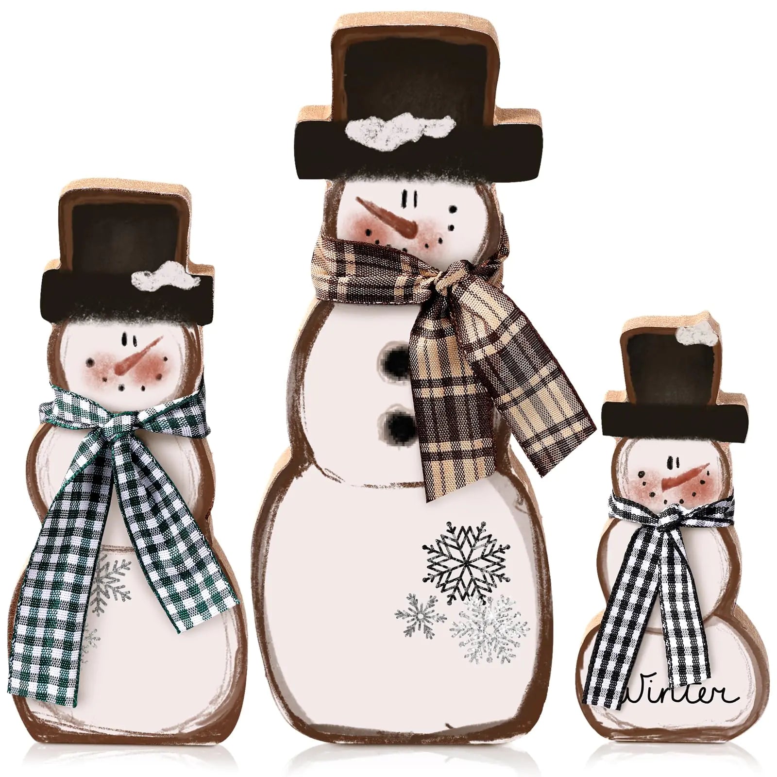 Suzile 3-Piece Wooden Snowman Decorations – Winter Centerpiece Figurines for Home & Mantel