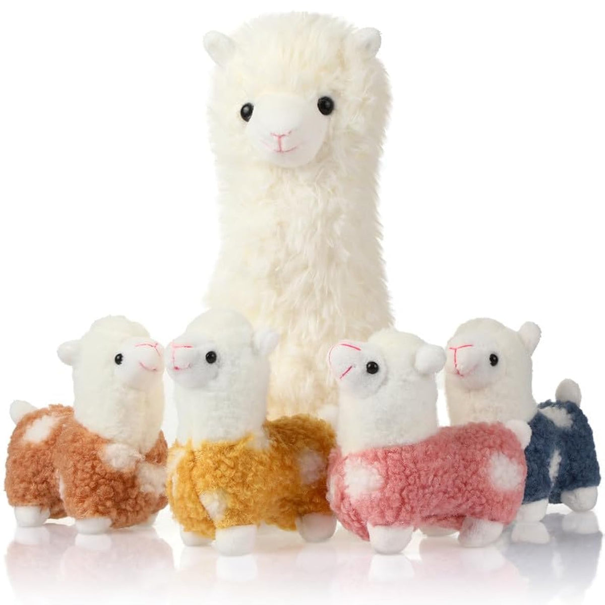 Civaner Valentines Day Gift Llama Stuffed Animal with 4 Baby Llama Cute Alpaca Plush Set Kawaii Llama Soft Pillow Party Favor for Kids Girl Mardi Gras Easter Birthday Anniversary Student Home Decor