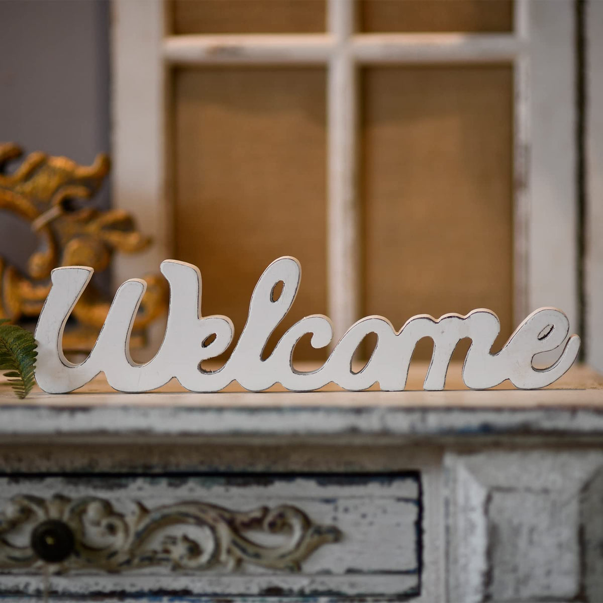 Sintosin Rustic Wooden Outdoor Welcome Sign for Front Door 15" Wall Hanging White Letter Sign Farmhouse Entryway Decor for Table Christmas Signs for Home Decor Living Room Wedding Thanksgiving
